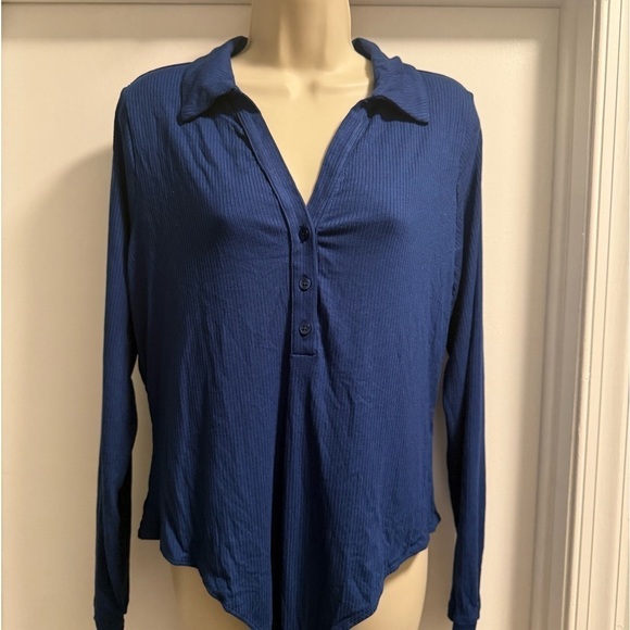 Violet & Roses Blue Ribbed Long Sleeve Bodysuit 1X - Picture 4 of 12